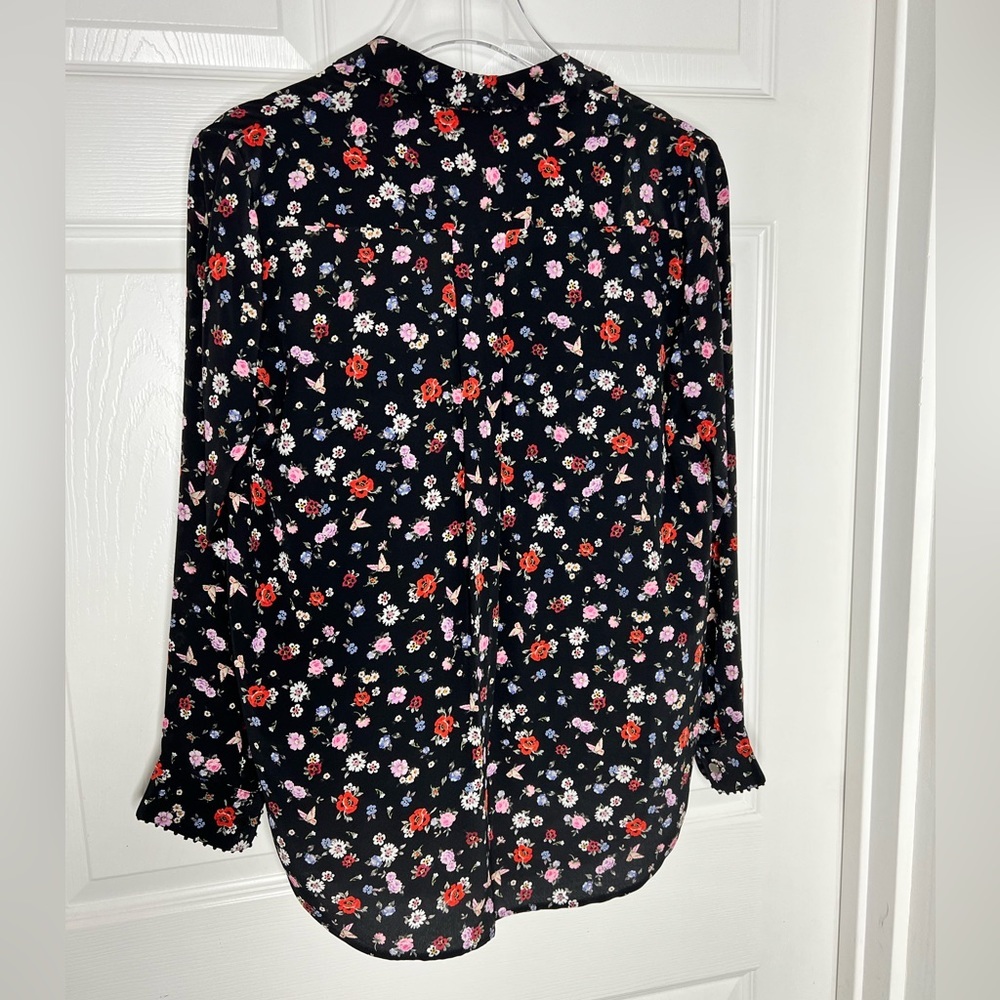 The Kooples 100% Silk Button Down Shirt Floral Print Top sz XXS - Picture 3 of 7